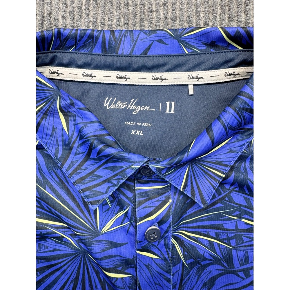 Walter Hagen 11 Mens XXL Blue Tropical Palm Leaf Golf Polo Shirt Short Sleeve - Picture 5 of 8